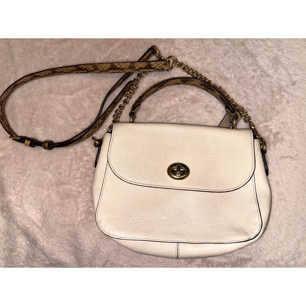 Coach C1560 Marlie Top Handle Satchel Purse Pebbled Chal Cream Leather Snakeskin